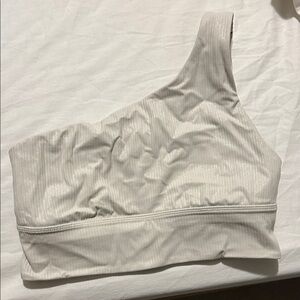 One-Shoulder Ribbed Bralette in Light Beige